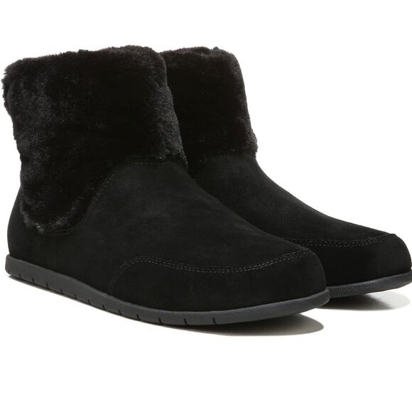 Vionic Maizie Black Faux Fur Lined Short Black Suede Soft Ankle Boots Size 8 - Picture 1 of 8